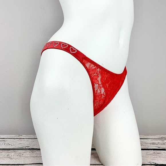 NWT Large Victoria’s Secret Crotchless Panties Heart Shine Strap Lace Red Panty - Picture 5 of 7